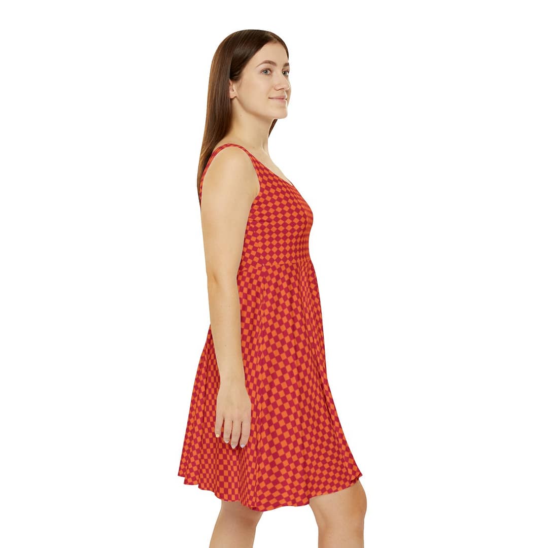 Skater Dress - Diamonds Red on Orange - Image 4