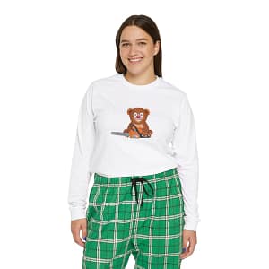 Women's Long Sleeve Pajama Set - Scary Bear with Chainsaw