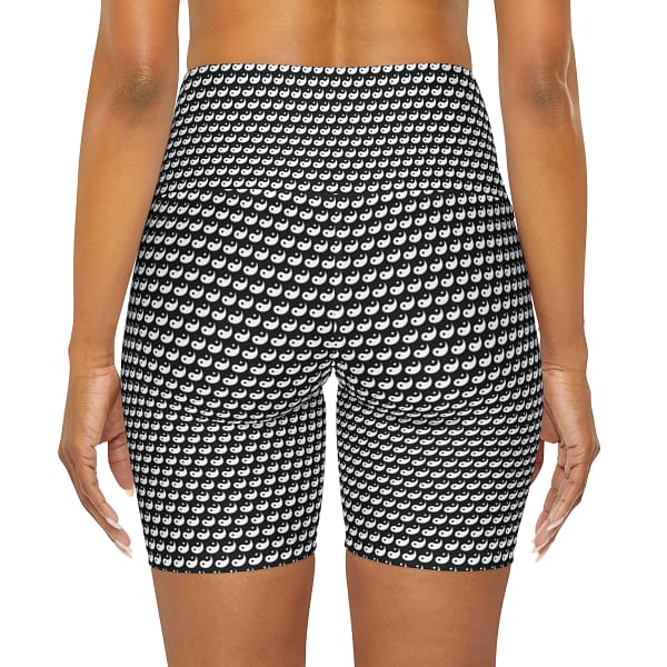 High Waisted Yoga Shorts - Yin Yang Black - Image 2