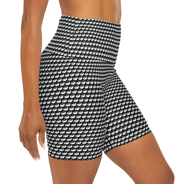 High Waisted Yoga Shorts - Yin Yang Black - Image 4